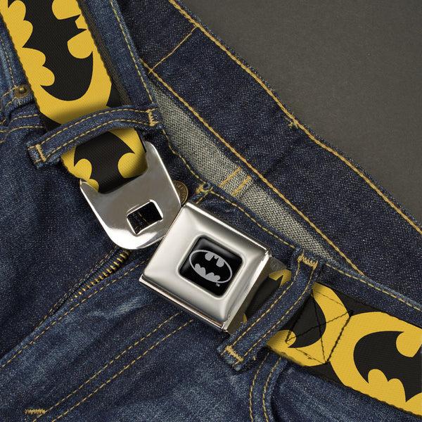 Buckle-Down Batman Full Color Black Silver Black Seatbelt Belt - Bat Signal-5 Black/Yellow/Black Webbing