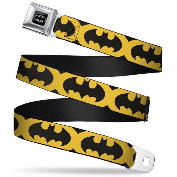 Buckle-Down Batman Full Color Black Silver Black Seatbelt Belt - Bat Signal-5 Black/Yellow/Black Webbing