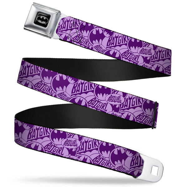 Buckle-Down Batman Full Color Black Silver Black Seatbelt Belt - BATGIRL Logo/Bat Signal Stacked Purples Webbing