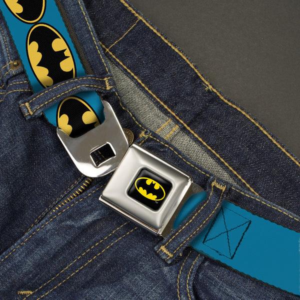 Buckle-Down Batman Full Color Black Yellow Seatbelt Belt - Bat Signal-3 Blue/Black/Yellow Webbing