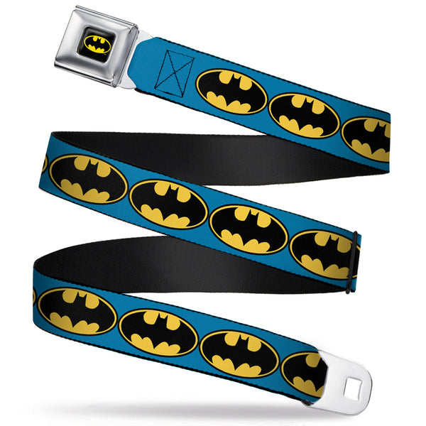 Buckle-Down Batman Full Color Black Yellow Seatbelt Belt - Bat Signal-3 Blue/Black/Yellow Webbing