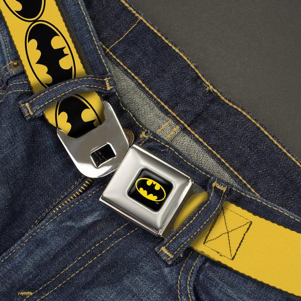 Buckle-Down Batman Full Color Black Yellow Seatbelt Belt - Bat Signal-3 Yellow/Black/Yellow Webbing