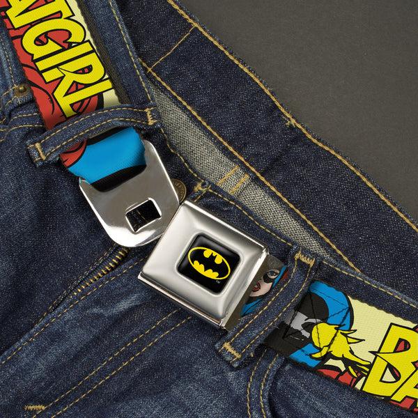 Buckle-Down Batman Full Color Black Yellow Seatbelt Belt - BATGIRL In Action W/Face CLOSE-UP Webbing