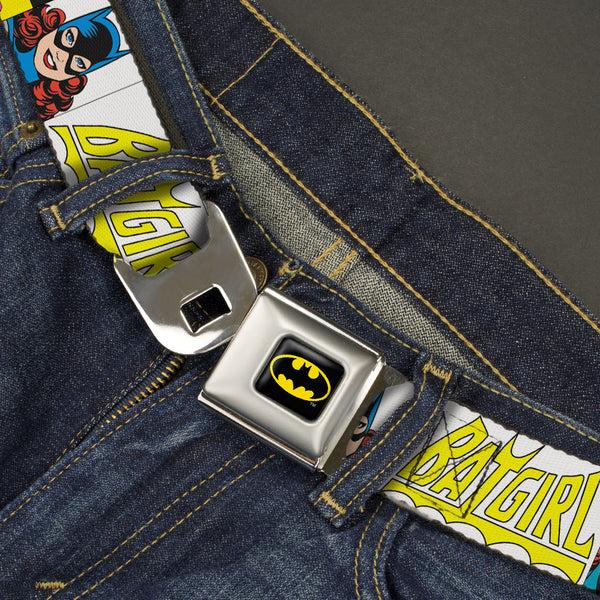Buckle-Down Batman Full Color Black Yellow Seatbelt Belt - BATGIRL Panels Yellow/Pink Webbing