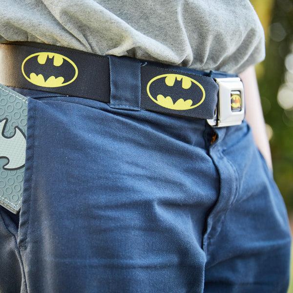 Buckle-Down Batman Full Color Black/Yellow Seatbelt Belt - Batman Shield Black/Yellow Webbing