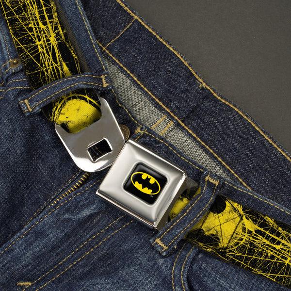 Buckle-Down Batman Full Color Black Yellow Seatbelt Belt - Batman Shield CLOSE-UP Sketch Black/Yellow Webbing