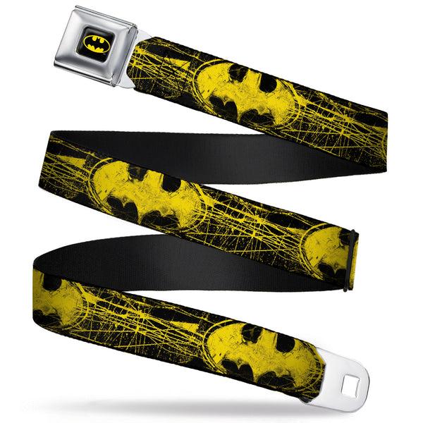 Buckle-Down Batman Full Color Black Yellow Seatbelt Belt - Batman Shield CLOSE-UP Sketch Black/Yellow Webbing