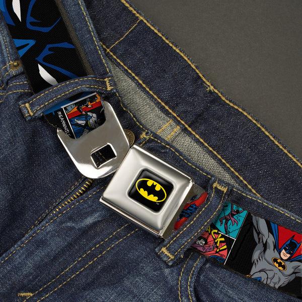 Buckle-Down Batman Full Color Black Yellow Seatbelt Belt - Batman & Joker Comic Strip Webbing
