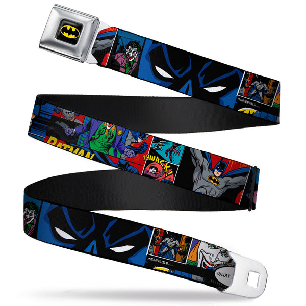 Buckle-Down Batman Full Color Black Yellow Seatbelt Belt - Batman & Joker Comic Strip Webbing