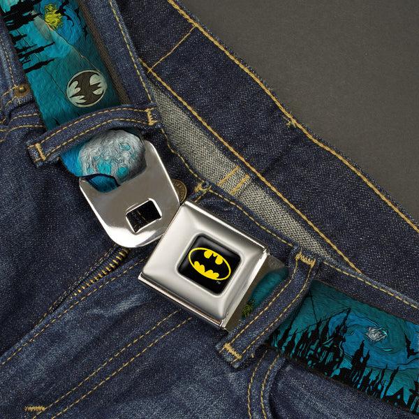 Buckle-Down Batman Full Color Black Yellow Seatbelt Belt - Batman Gothic Knights Poses Webbing