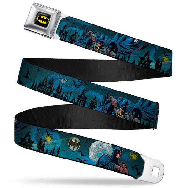 Buckle-Down Batman Full Color Black Yellow Seatbelt Belt - Batman Gothic Knights Poses Webbing