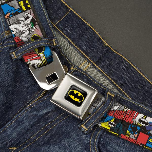 Buckle-Down Batman Full Color Black Yellow Seatbelt Belt - Batman & Joker Comic Blocks Webbing