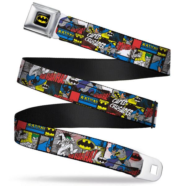 Buckle-Down Batman Full Color Black Yellow Seatbelt Belt - Batman & Joker Comic Blocks Webbing