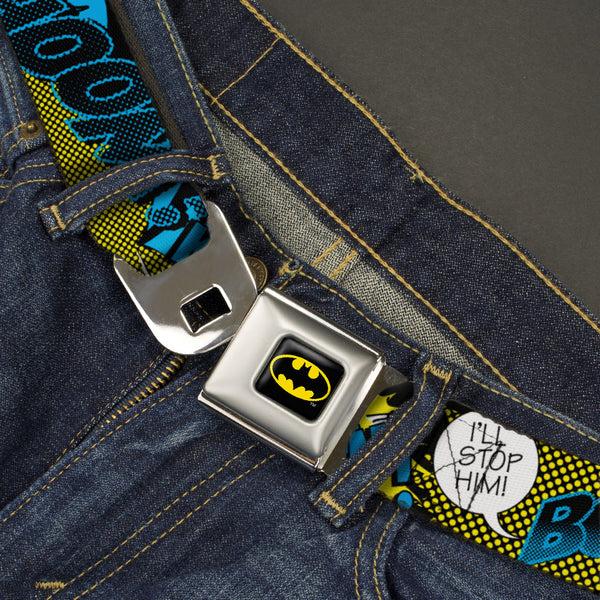Buckle-Down Batman Full Color Black Yellow Seatbelt Belt - Batman Scene1 Webbing