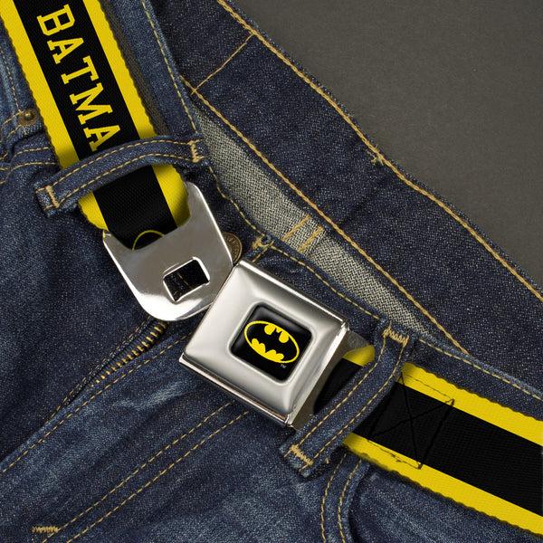 Buckle-Down Batman Full Color Black Yellow Seatbelt Belt - BATMAN/Logo Stripe Yellow/Black Webbing