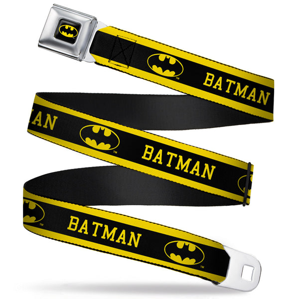 Buckle-Down Batman Full Color Black Yellow Seatbelt Belt - BATMAN/Logo Stripe Yellow/Black Webbing
