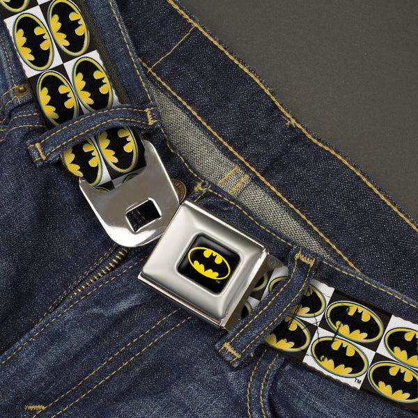 Buckle-Down Batman Full Color Black Yellow Seatbelt Belt - Batman Shield Checkers Webbing
