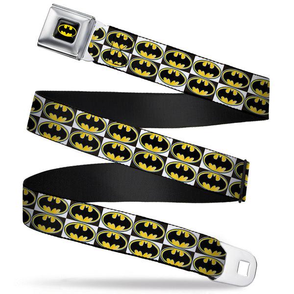 Buckle-Down Batman Full Color Black Yellow Seatbelt Belt - Batman Shield Checkers Webbing