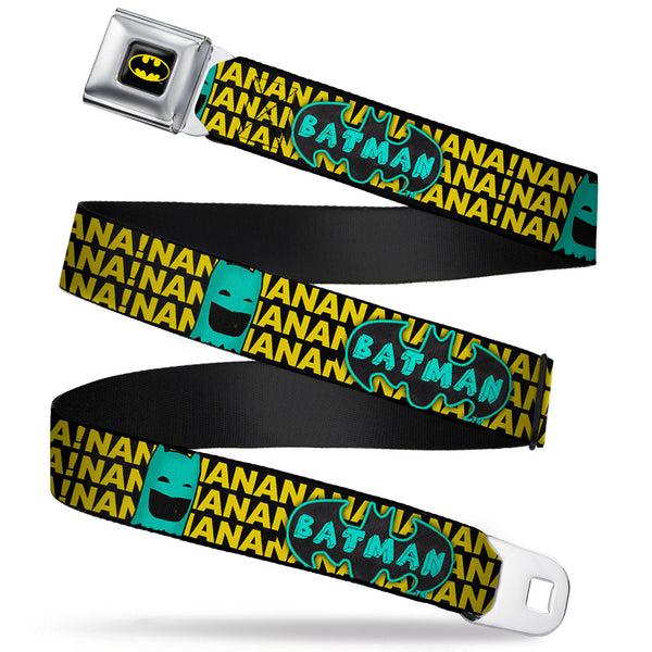 Buckle-Down Batman Full Color Black Yellow Seatbelt Belt - Batman Face & Logo Sketch/NANANA Black/Yellow/Aqua Webbing