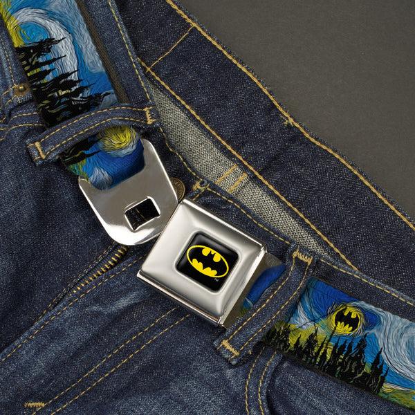 Buckle-Down Batman Full Color Black Yellow Seatbelt Belt - Batman Dark Starry Night Webbing