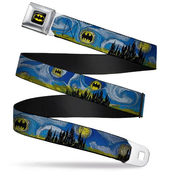Buckle-Down Batman Full Color Black Yellow Seatbelt Belt - Batman Dark Starry Night Webbing
