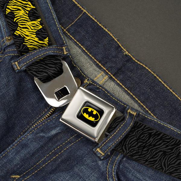 Buckle-Down Batman Full Color Black Yellow Seatbelt Belt - Zebra Bat Signal Black/Gray/Yellow/Black Webbing