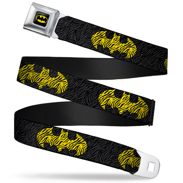 Buckle-Down Batman Full Color Black Yellow Seatbelt Belt - Zebra Bat Signal Black/Gray/Yellow/Black Webbing