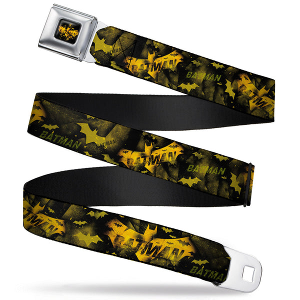 Buckle-Down BATMAN-JL Bats Scattered Full Color Black Yellows Seatbelt Belt - JUSTICE LEAGUE-BATMAN Bats Scattered Black/Yellows Webbing