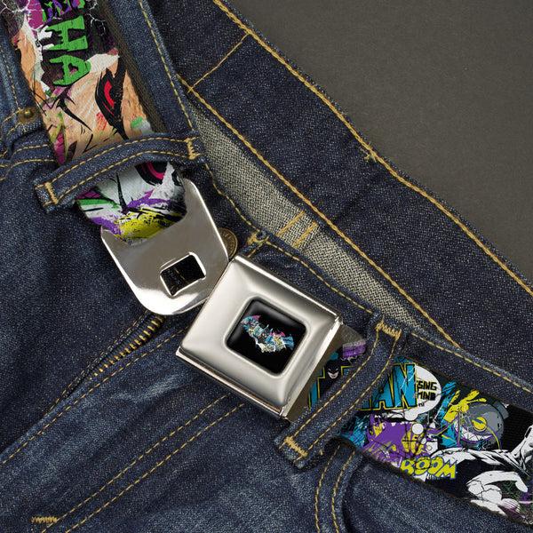 Buckle-Down Batman Logo Full Color Black GOTHAM CITY Graffiti Seatbelt Belt - BATMAN/Joker Face CLOSE-UP Gotham City Graffiti Collage Webbing