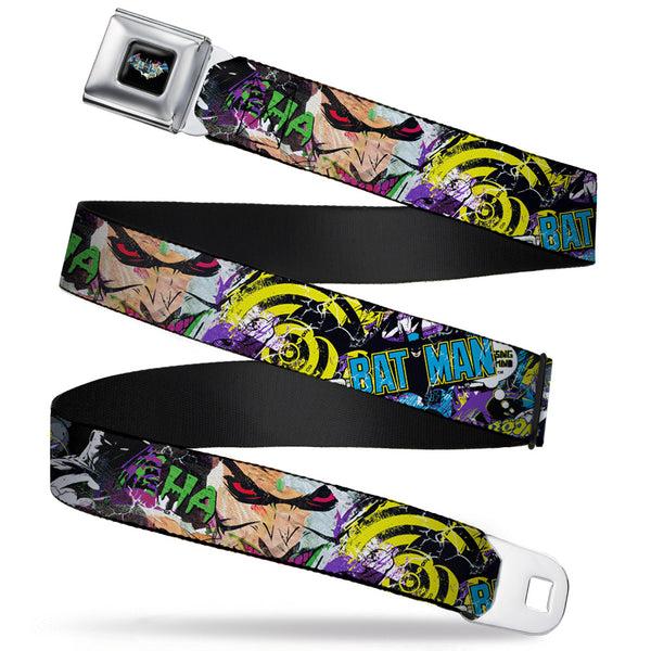 Buckle-Down Batman Logo Full Color Black GOTHAM CITY Graffiti Seatbelt Belt - BATMAN/Joker Face CLOSE-UP Gotham City Graffiti Collage Webbing