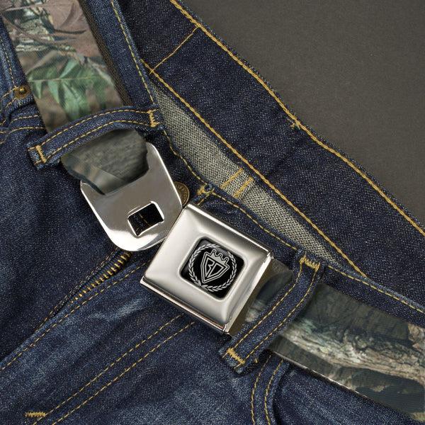 Buckle-Down BD Crest Logo Brushed Seatbelt - Mossy Oak Break-Up Infinity Webbing
