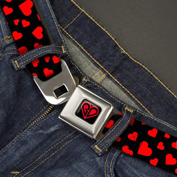 Buckle-Down BD Heart Logo Full Color Black/Red Seatbelt Belt - Hearts Scattered Black/Red Webbing