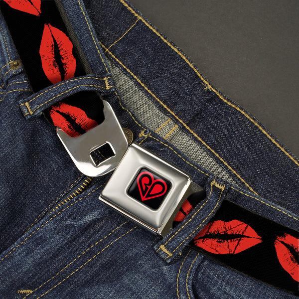 Buckle-Down BD Heart Logo Full Color Black/Red Seatbelt Belt - Kisses Webbing