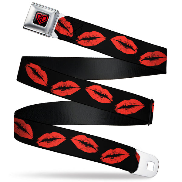 Buckle-Down BD Heart Logo Full Color Black/Red Seatbelt Belt - Kisses Webbing