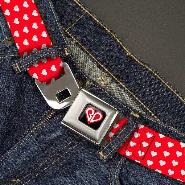 Buckle-Down BD Heart Logo Full Color Black/Red/White Seatbelt Belt - Mini Hearts Monogram Red/White Webbing