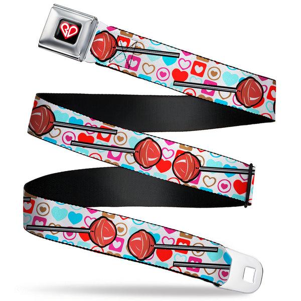 Buckle-Down BD Heart Logo Full Color Black/Red/White Seatbelt Belt - Lollipop Hearts White Webbing