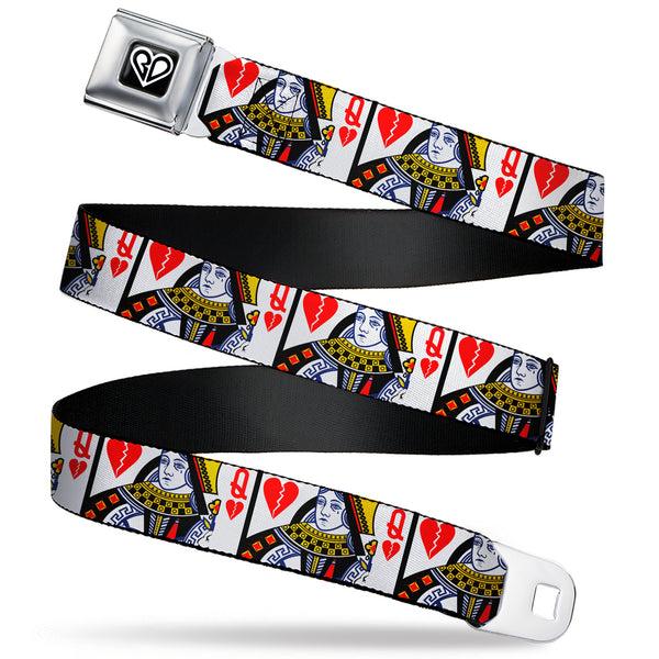 Buckle-Down BD Heart Logo Full Color Black/White Seatbelt Belt - Queen Of Broken Hearts Webbing