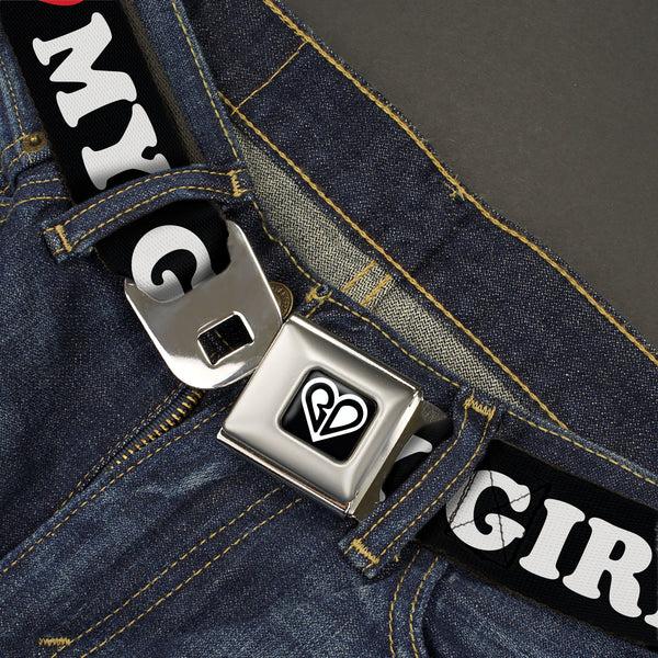 Buckle-Down BD Heart Logo Full Color Black/White Seatbelt Belt - I "HEART" MY GIRLFRIEND Black/White/Red Webbing