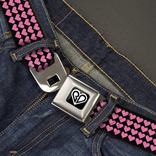 Buckle-Down BD Heart Logo Full Color Black/White Seatbelt Belt - Mini Hearts Black/Pink Webbing