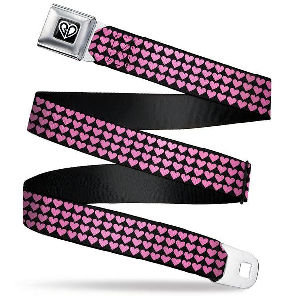 Buckle-Down BD Heart Logo Full Color Black/White Seatbelt Belt - Mini Hearts Black/Pink Webbing