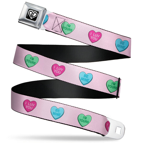 Buckle-Down BD Heart Logo Full Color Black/White Seatbelt Belt - Candy Hearts Baby Pink Webbing