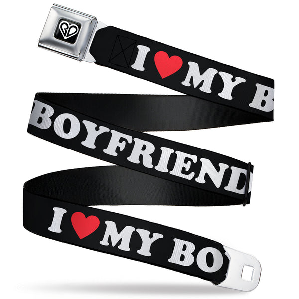 Buckle-Down BD Heart Logo Full Color Black/White Seatbelt Belt - I "HEART" MY BOYFRIEND Black/White/Red Webbing