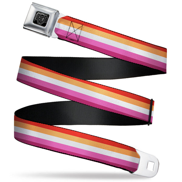Buckle-Down BD Wings Logo CLOSE-UP Black/Silver Seatbelt Belt - Flag Lesbian Five Stripe Oranges/White/Pinks Webbing