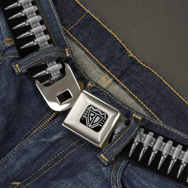Buckle-Down BD Wings Logo CLOSE-UP Black/Silver Seatbelt Belt - Printed Bullets Pattern Black/Gray Webbing