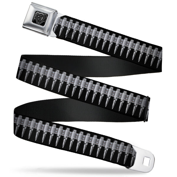 Buckle-Down BD Wings Logo CLOSE-UP Black/Silver Seatbelt Belt - Printed Bullets Pattern Black/Gray Webbing