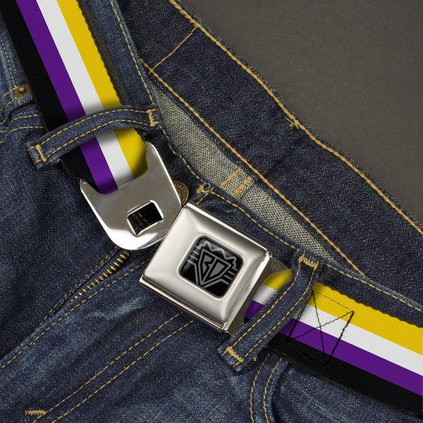 Buckle-Down BD Wings Logo CLOSE-UP Black/Silver Seatbelt Belt - Flag Non-Binary Stripe Webbing
