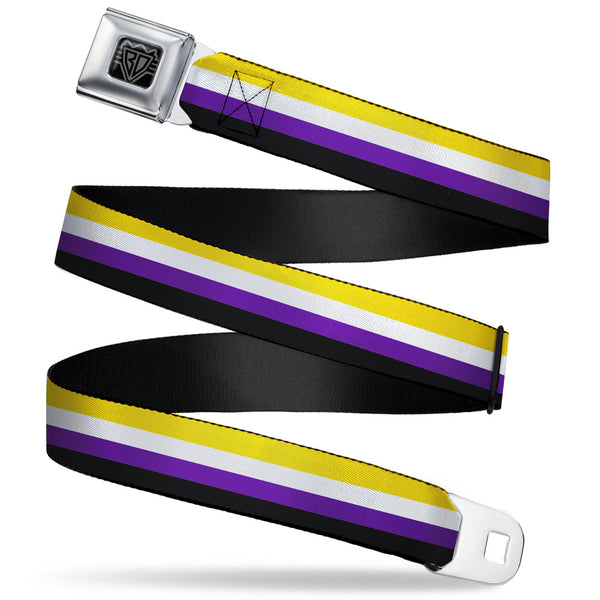 Buckle-Down BD Wings Logo CLOSE-UP Black/Silver Seatbelt Belt - Flag Non-Binary Stripe Webbing