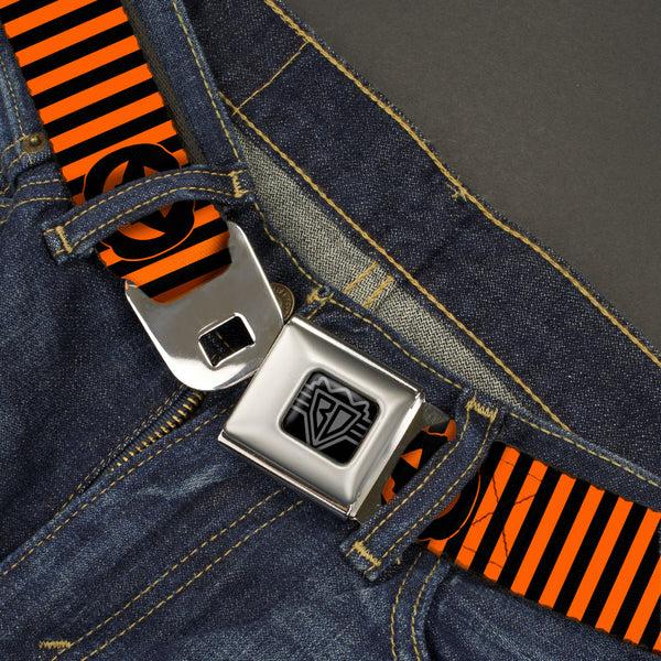 Buckle-Down BD Wings Logo CLOSE-UP Black/Silver Seatbelt Belt - Jack-o'-Lantern Pumpkin Stripe Orange/Black Webbing