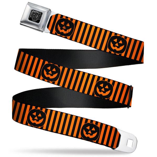 Buckle-Down BD Wings Logo CLOSE-UP Black/Silver Seatbelt Belt - Jack-o'-Lantern Pumpkin Stripe Orange/Black Webbing