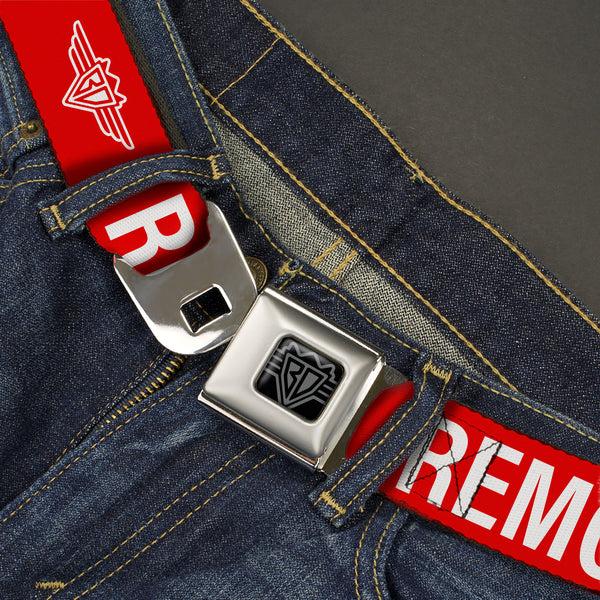 Buckle-Down BD Wings Logo CLOSE-UP Black/Silver Seatbelt Belt - Buckle-Down REMOVE BEFORE FLIGHT Red/White Webbing